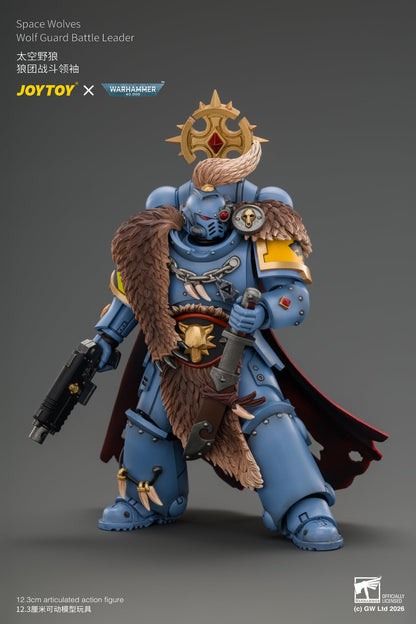(15/10/2026)Space Wolves Wolf Guard Battle Leader with Master-crafted Power Weapon, Storm Shield, Thunder Hammer,Master-crafted Heavy Bolt Pistol, and Plasma Pistol - Warhammer 40k 1/18 Action Figure By JOYTOY
