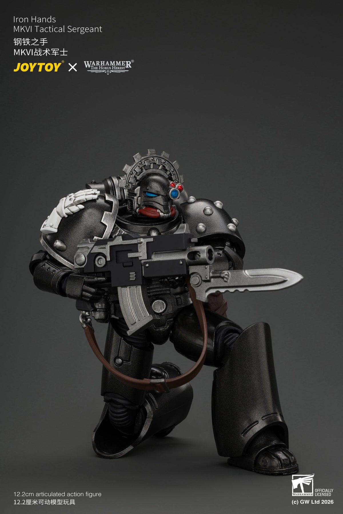 (29/10/2026) Iron Hands MkVI Tactical Sergeant with Bolter, Plasma Pistol & Power sword - "The Horus Heresy" Warhammer 1/18 Action Figure By JOYTOY