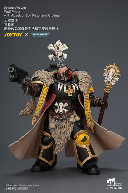 (25/7) Space Wolves Wolf Priest with Absolvor Bolt Pistol and Crozius - Warhammer 40k 1/18 Action Figure By JOYTOY