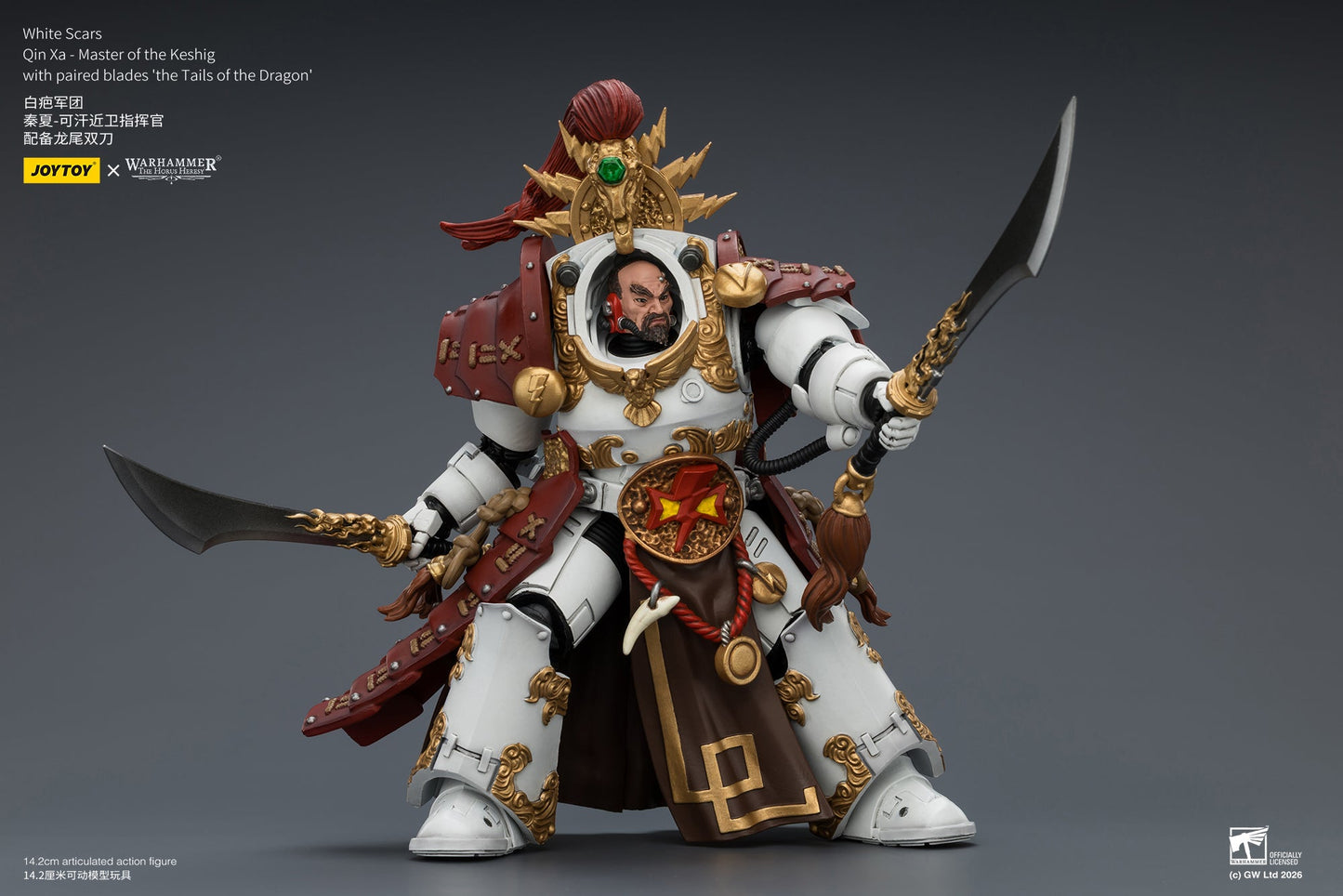 (20 MAR CUTOFF) White Scars Qin Xa & Hibou Khan &Contemptor Dreadnought-Warhammer 40k 1/18 Action Figure By JOYTOY