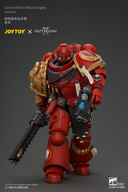 (15/10/2026)Game Edition Blood Angels Veteran with Bolt Rifle, Chainsword and Bolt Pistol and Plasma Pistol - Warhammer 40k 1/18 Action Figure By JOYTOY