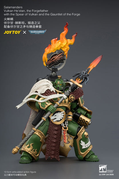 (15/6 CUTOFF) Salamanders Vulkan He'stan, the Forgefather with the Spear of Vulkan and the Gauntlet of the ForgePrimarch-Warhammer 40k 1/18 Action Figure By JOYTOY