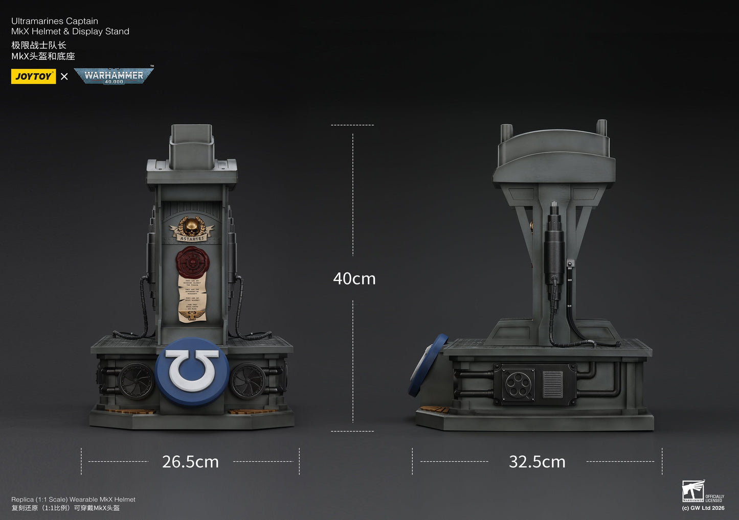 (15 MAR CUTOFF) Ultramarines Captain MkX Helmet & Display Stand- Warhammer 40k 1/1 Action Figure By JOYTOY