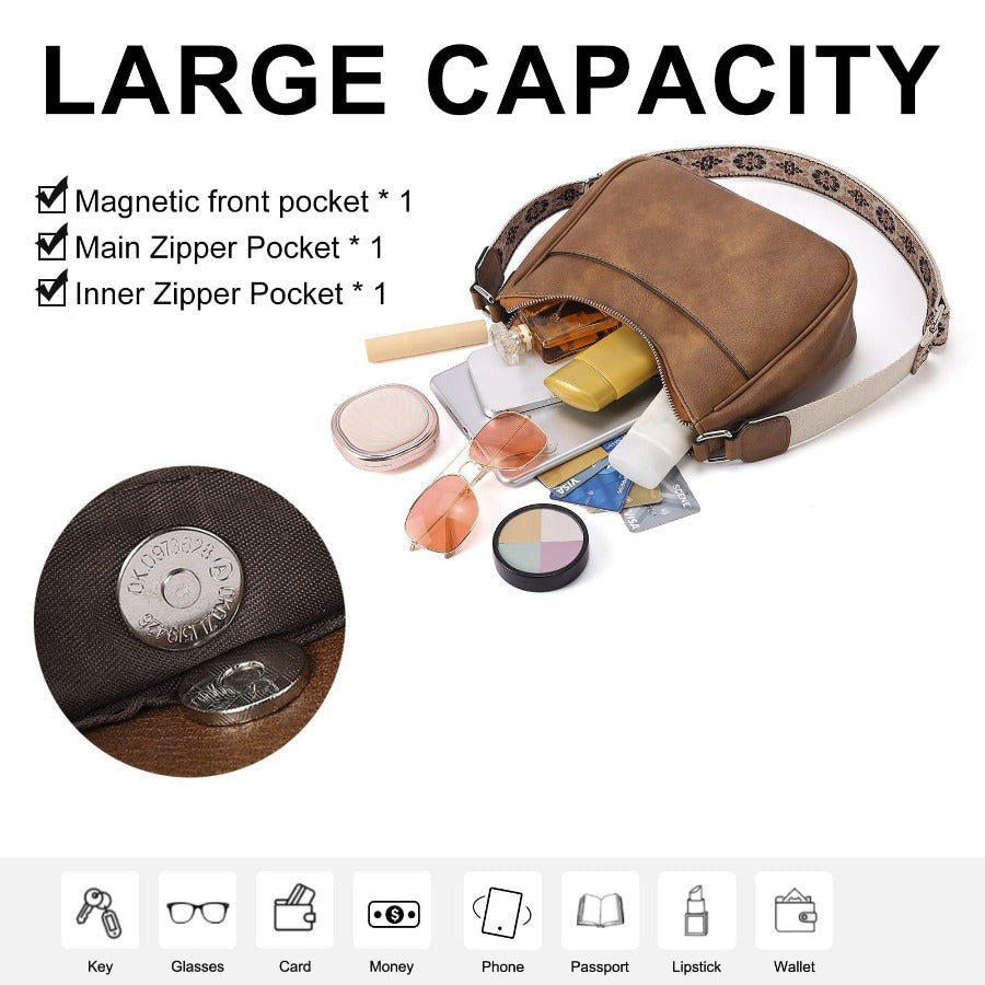 Women's Leather Bag - Single Room Adjustable