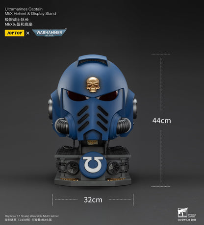 (15 MAR CUTOFF) Ultramarines Captain MkX Helmet & Display Stand- Warhammer 40k 1/1 Action Figure By JOYTOY