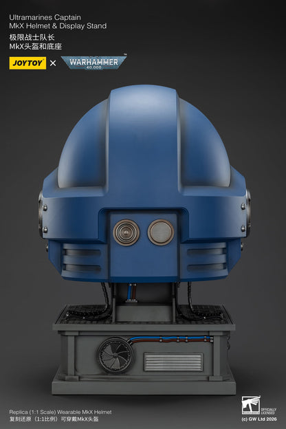 (15 MAR CUTOFF) Ultramarines Captain MkX Helmet & Display Stand- Warhammer 40k 1/1 Action Figure By JOYTOY