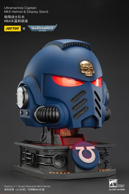 (15 MAR CUTOFF) Ultramarines Captain MkX Helmet & Display Stand- Warhammer 40k 1/1 Action Figure By JOYTOY