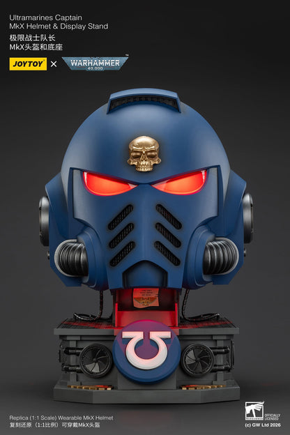 (15 MAR CUTOFF) Ultramarines Captain MkX Helmet & Display Stand- Warhammer 40k 1/1 Action Figure By JOYTOY