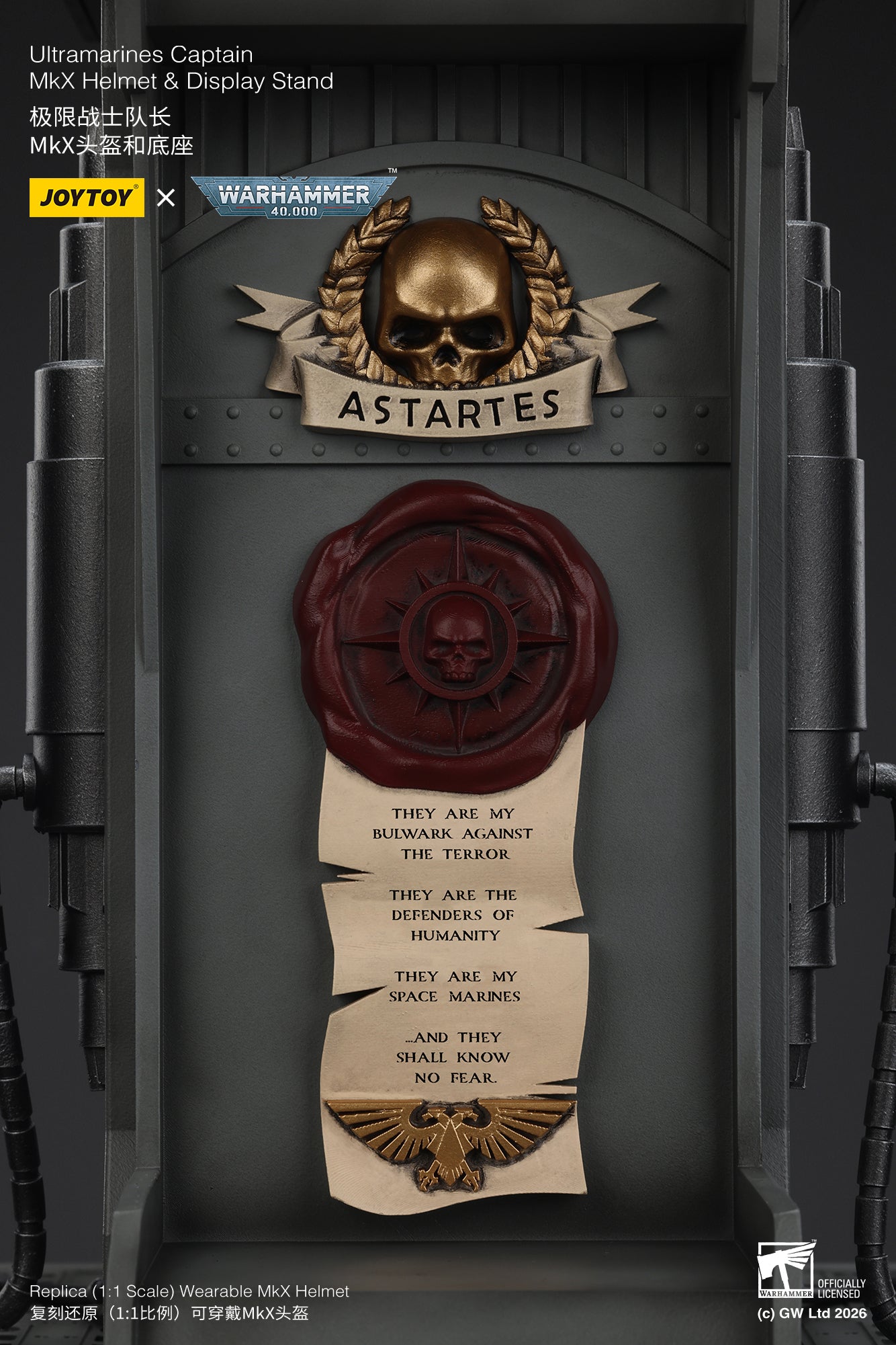 (15 MAR CUTOFF) Ultramarines Captain MkX Helmet & Display Stand- Warhammer 40k 1/1 Action Figure By JOYTOY