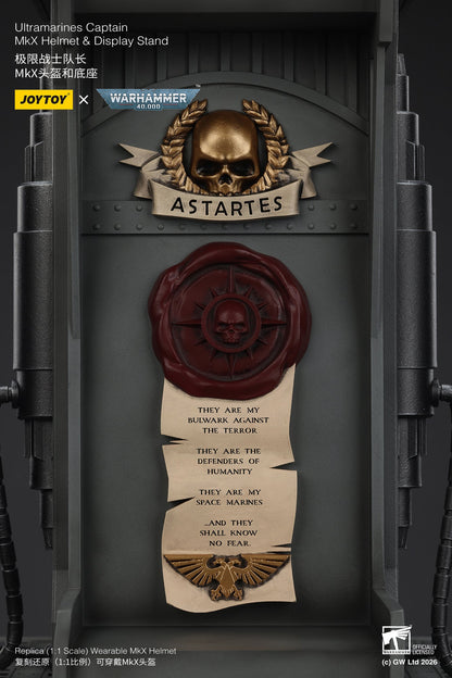 (15 MAR CUTOFF) Ultramarines Captain MkX Helmet & Display Stand- Warhammer 40k 1/1 Action Figure By JOYTOY
