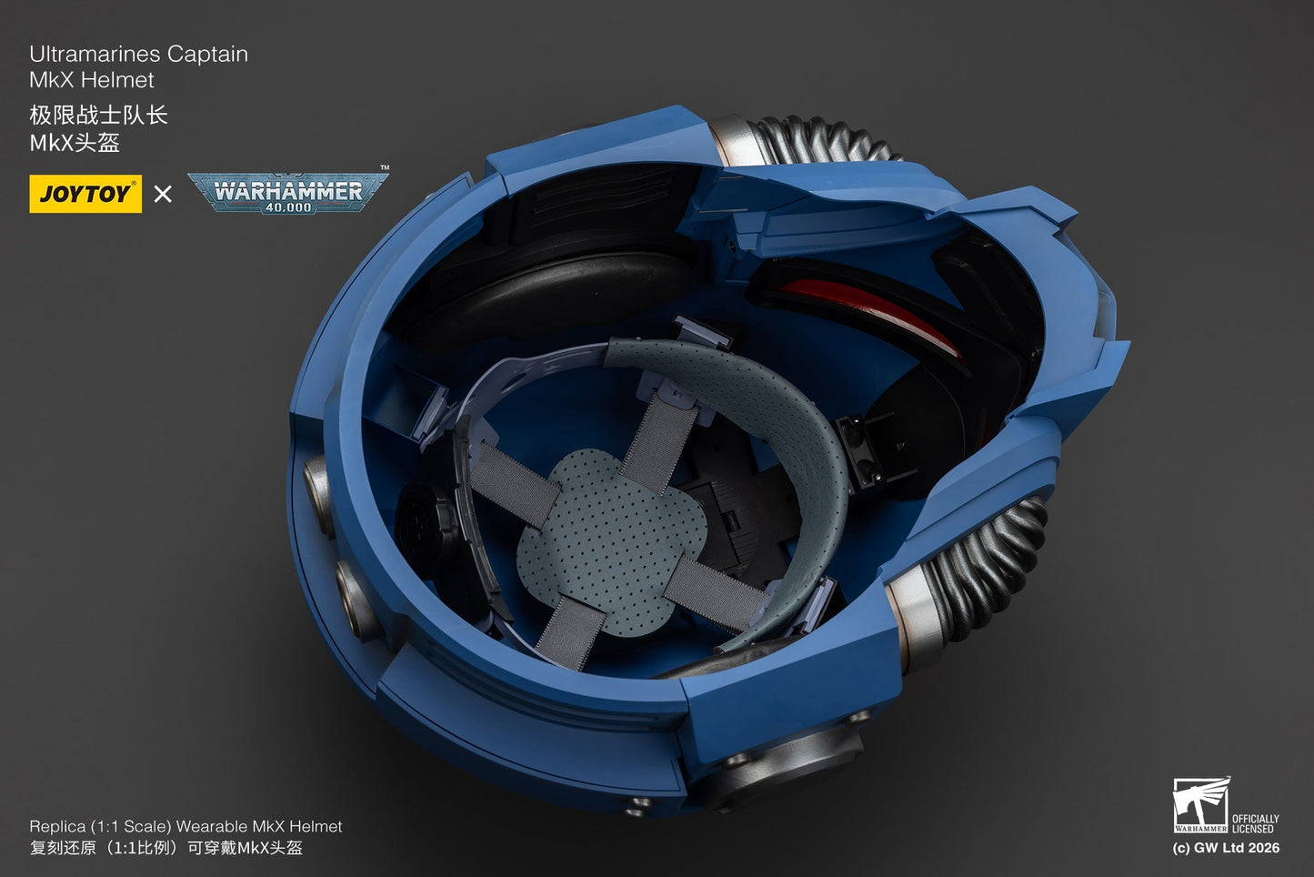 (15 MAR CUTOFF) Ultramarines Captain MkX Helmet & Display Stand- Warhammer 40k 1/1 Action Figure By JOYTOY