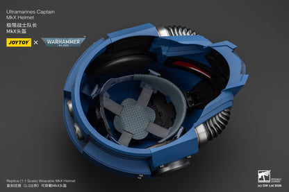 (15 MAR CUTOFF) Ultramarines Captain MkX Helmet & Display Stand- Warhammer 40k 1/1 Action Figure By JOYTOY
