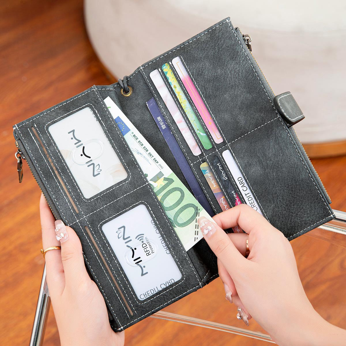 Ladies Leather Bag - Solid Color Clutch Bag