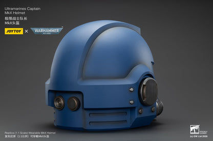 (15 MAR CUTOFF) Ultramarines Captain MkX Helmet & Display Stand- Warhammer 40k 1/1 Action Figure By JOYTOY