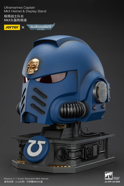 (15 MAR CUTOFF) Ultramarines Captain MkX Helmet & Display Stand- Warhammer 40k 1/1 Action Figure By JOYTOY
