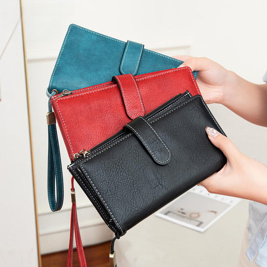 Ladies Leather Bag - Solid Color Clutch Bag