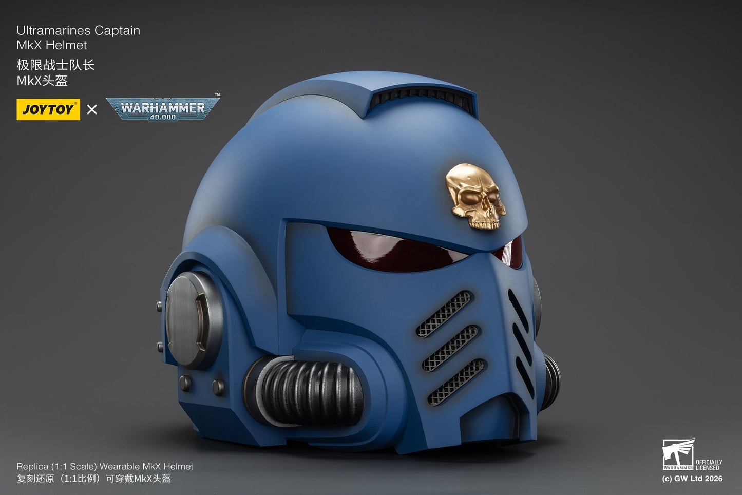 (15 MAR CUTOFF) Ultramarines Captain MkX Helmet & Display Stand- Warhammer 40k 1/1 Action Figure By JOYTOY