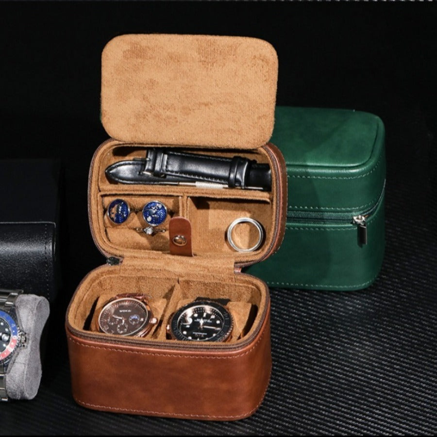 Pu Leather Lychee Pattern Watch Box - with Zipper