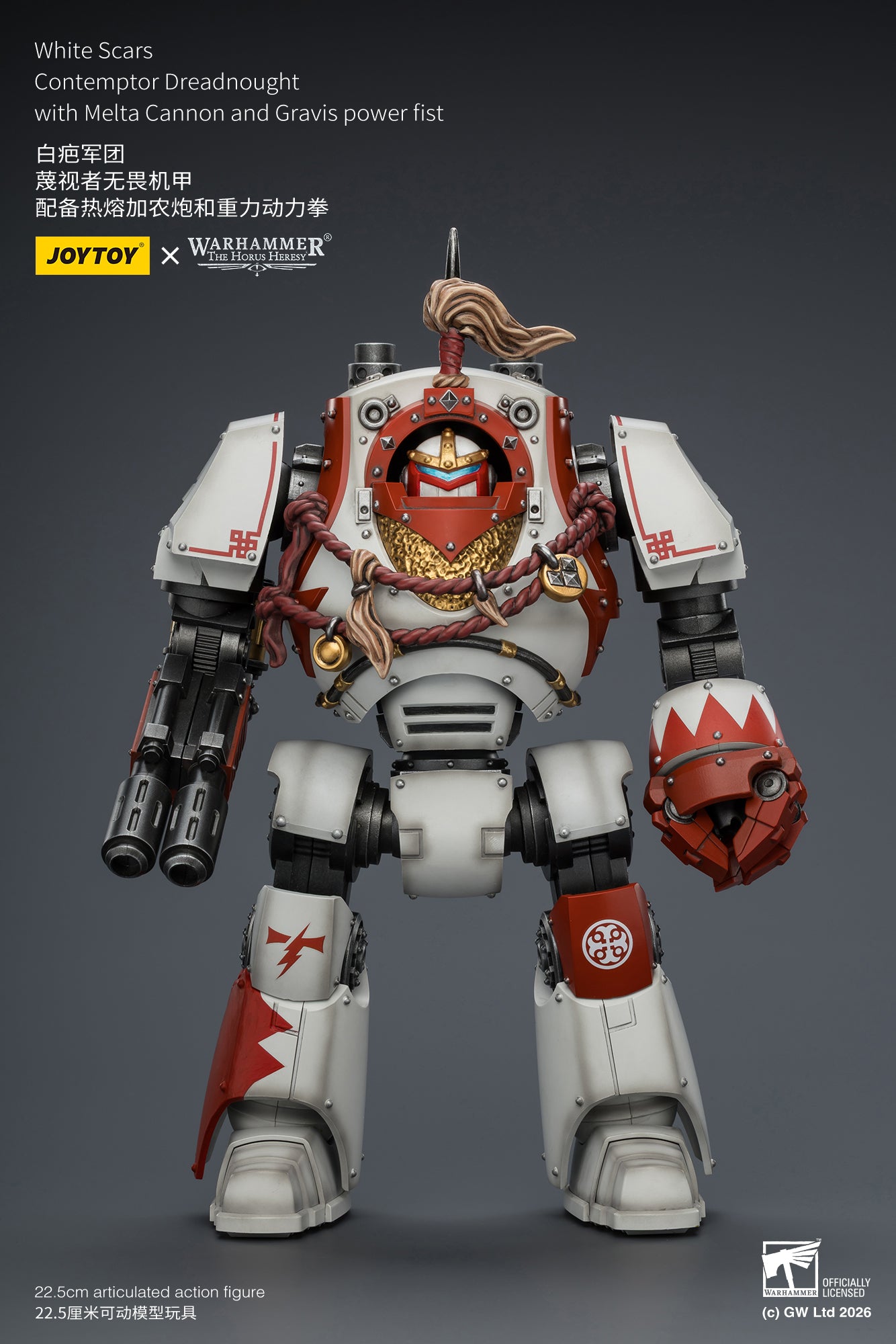 (20 MAR CUTOFF) White Scars Qin Xa & Hibou Khan &Contemptor Dreadnought-Warhammer 40k 1/18 Action Figure By JOYTOY