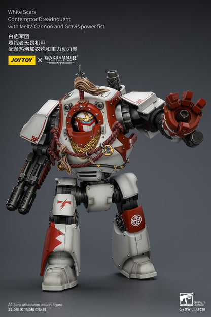 (20 MAR CUTOFF) White Scars Qin Xa & Hibou Khan &Contemptor Dreadnought-Warhammer 40k 1/18 Action Figure By JOYTOY