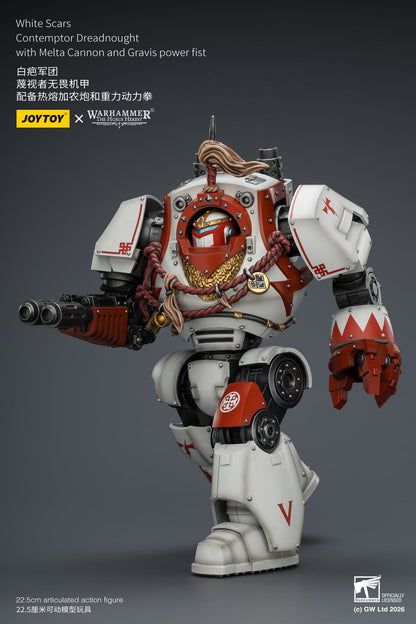 (20 MAR CUTOFF) White Scars Qin Xa & Hibou Khan &Contemptor Dreadnought-Warhammer 40k 1/18 Action Figure By JOYTOY